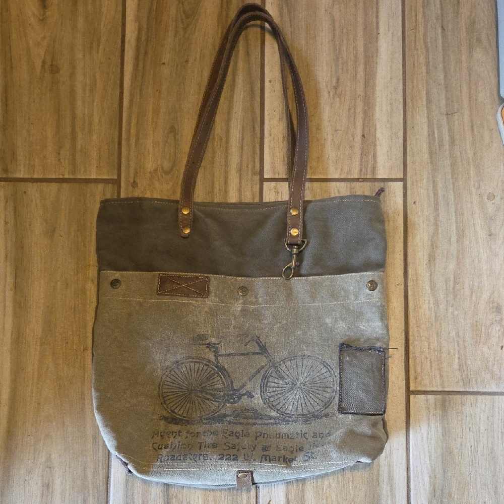 Myra Bag Canvas Tote Bag with Bicycle Print Great Condition